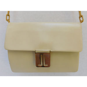 VINTAGE LANVIN IVORY SMALL ENVELOPE LOGO CHAIN SHOULDER BAG